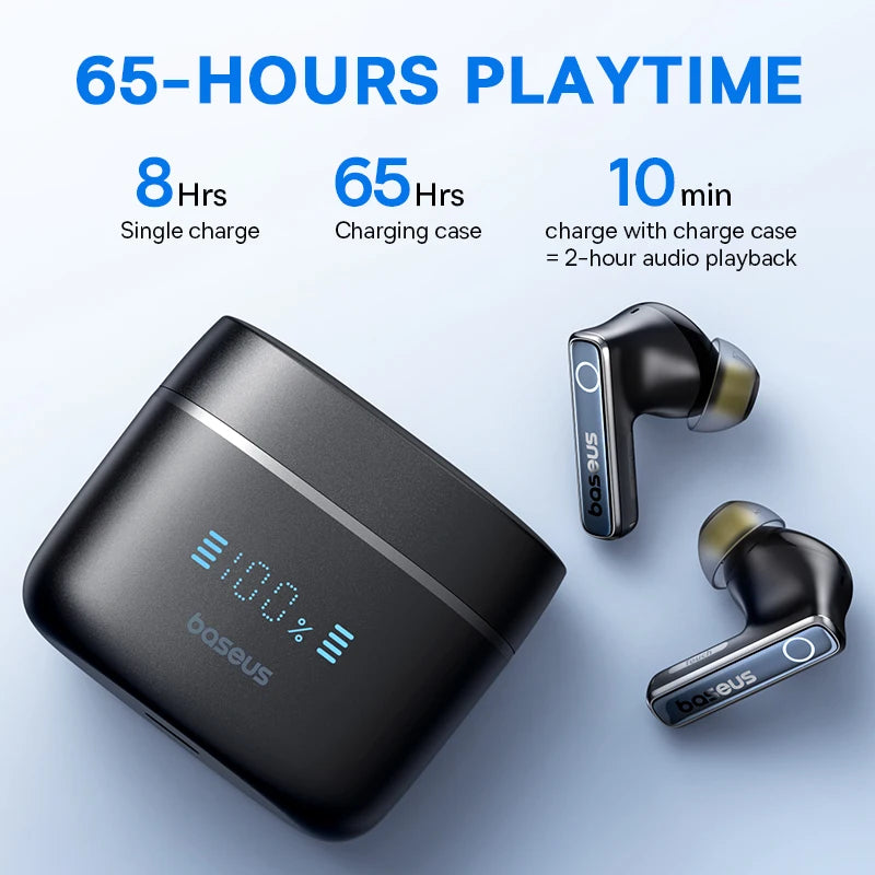 Baseus Bowie 30 Wireless Earphones 50dB Noise Reduction 65Hrs Long Playtime Bluetooth 5.3 Earbuds 6 Mics AI Call Clear Big Bass